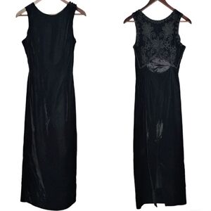 Vintage Scott McClintock Velvet Embroidered Pencil Maxi Dress Whimsigoth Size 4